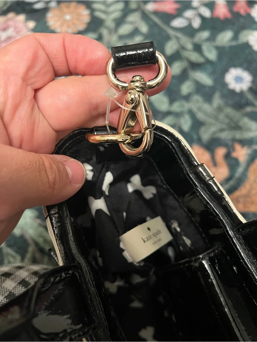 Kate Spade Black and White Striped Patent Leather Tote